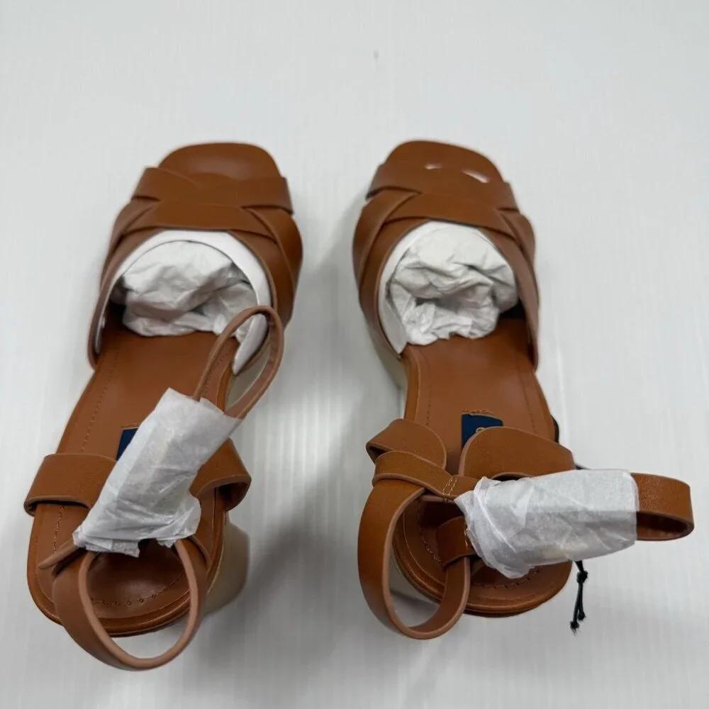 Piombo Platform Sandals Women’s 6US 37EU Tan Strappy Ankle Block Heels NWT Chic